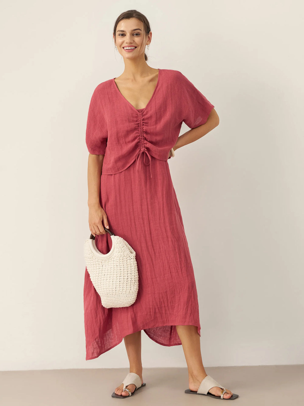 100% Linen Strappy Maxi Dress & Cover-Up Set UNA by LINTICO for women