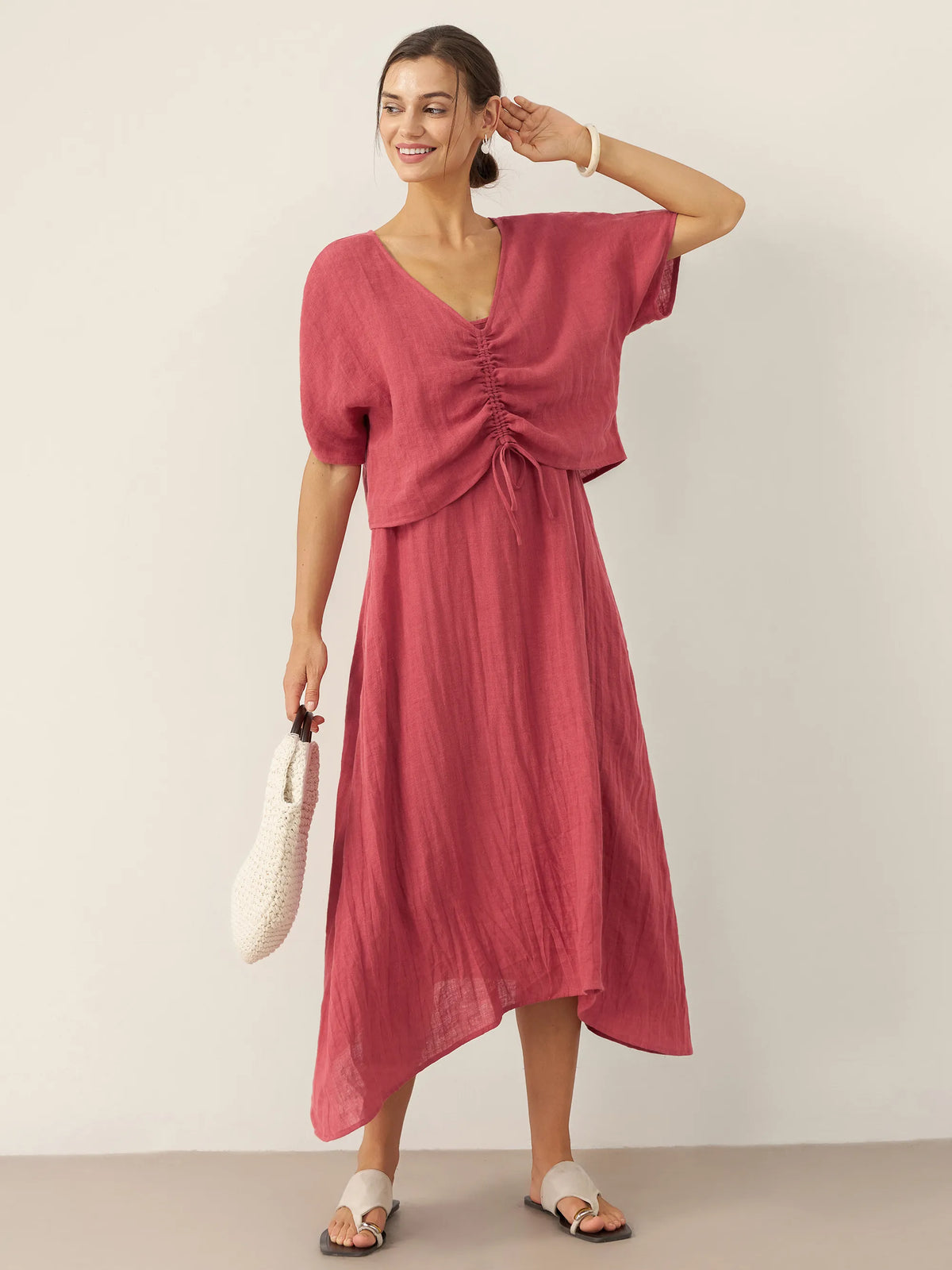 100% Linen Strappy Maxi Dress & Cover-Up Set UNA by LINTICO for women