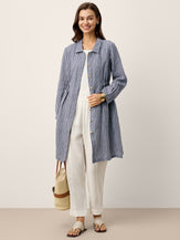 100% Linen Striped Back Drawstring Midi Shirt Dress ADELAIDE by LINTICO for women