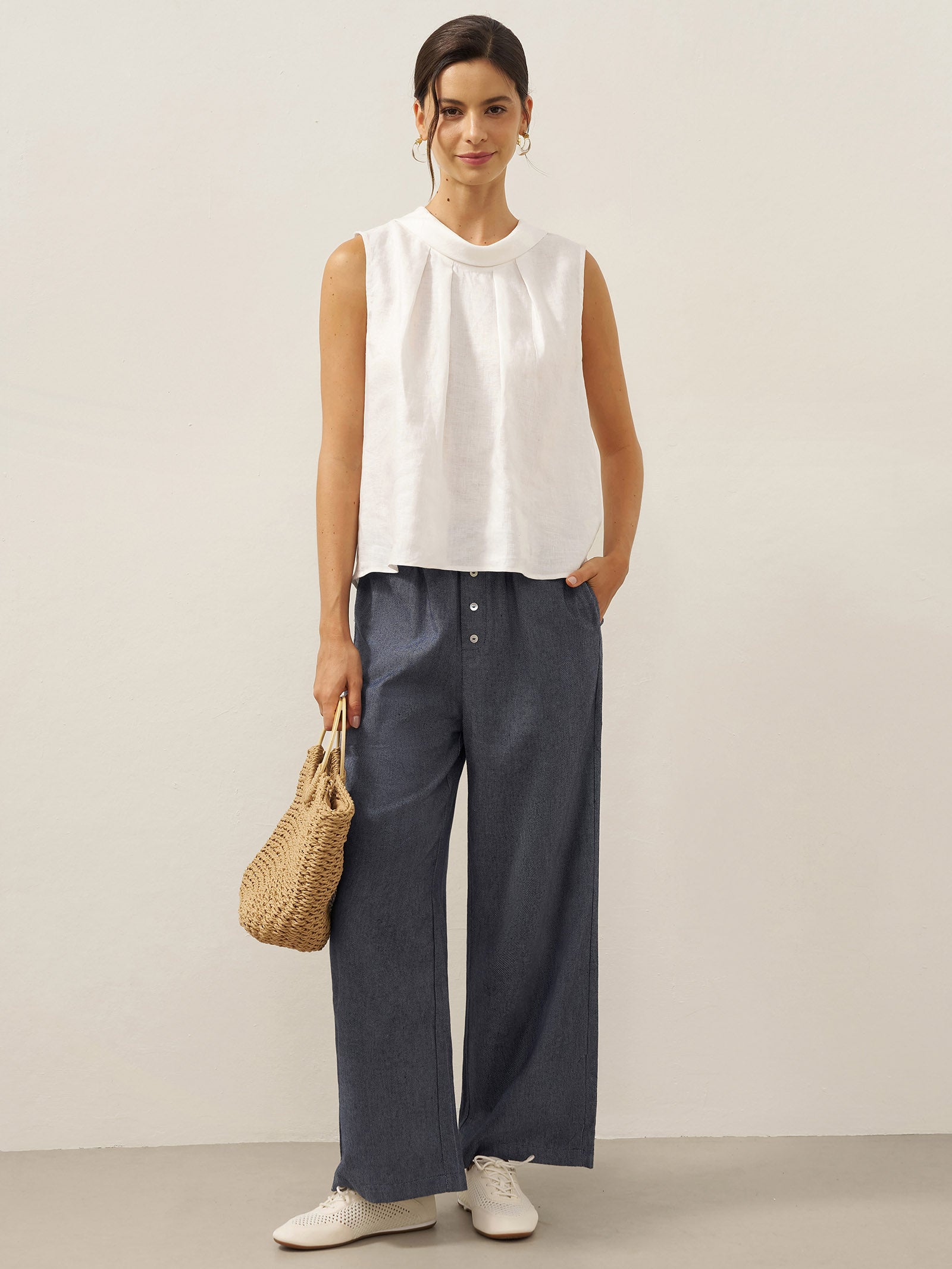 100% Linen Structured Collar Sleeveless Blouse BLAIR by LINTICO for women