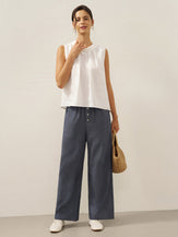 100% Linen Structured Collar Sleeveless Blouse BLAIR by LINTICO for women