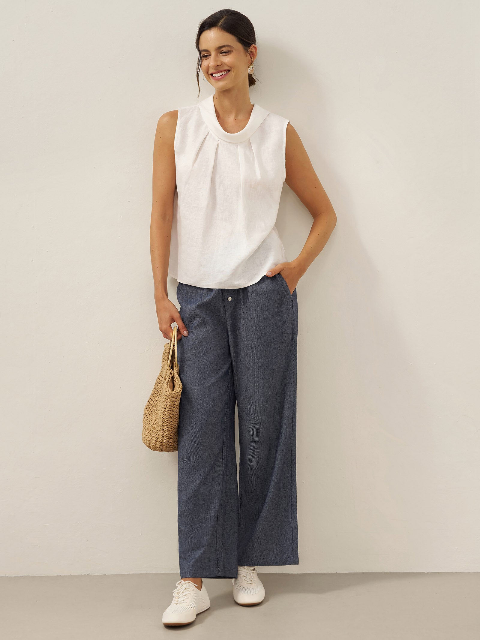 100% Linen Structured Collar Sleeveless Blouse BLAIR by LINTICO for women