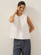 100% Linen Structured Collar Sleeveless Blouse BLAIR by LINTICO for women