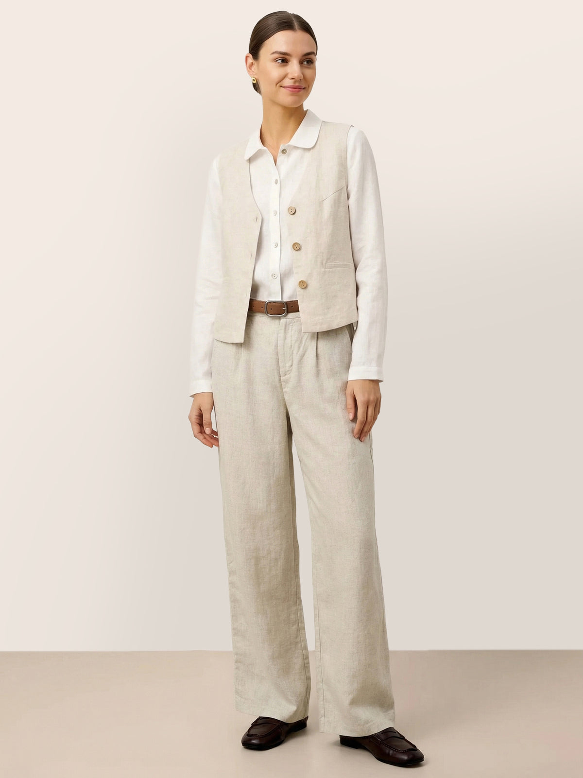 100% Linen V-Neck Buttoned Closure Vest DELIA by LINTICO for women