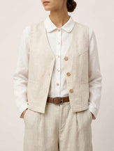 100% Linen V-Neck Buttoned Closure Vest DELIA by LINTICO for women