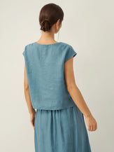 100% Linen V-Neck Cap Sleeve Crop Top FRESSA by LINTICO for women