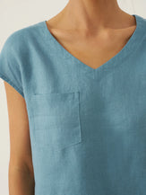 100% Linen V-Neck Cap Sleeve Crop Top FRESSA by LINTICO for women