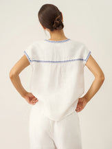 100% Linen V-Neck Embroidered Crop Top FENE by LINTICO for women