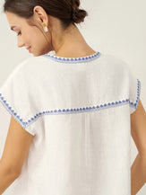 100% Linen V-Neck Embroidered Crop Top FENE by LINTICO for women