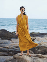 100% Linen V-Neck Halter Maxi Dress BETH by LINTICO for women