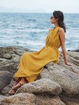 100% Linen V-Neck Halter Maxi Dress BETH by LINTICO for women
