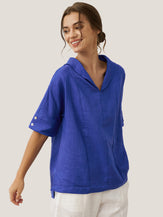 100% Linen V-Neck Short Sleeve Shirt SIERRA by LINTICO for women