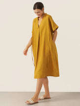 100% Linen V-Neck Tie-Waist Midi Dress BONNIE by LINTICO for women