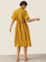 100% Linen V-Neck Tie-Waist Midi Dress BONNIE by LINTICO for women