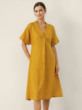 100% Linen V-Neck Tie-Waist Midi Dress BONNIE by LINTICO for women