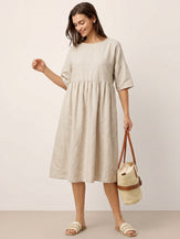100% Linen A-Line Midi Dress VALENCIA by LINTICO for women