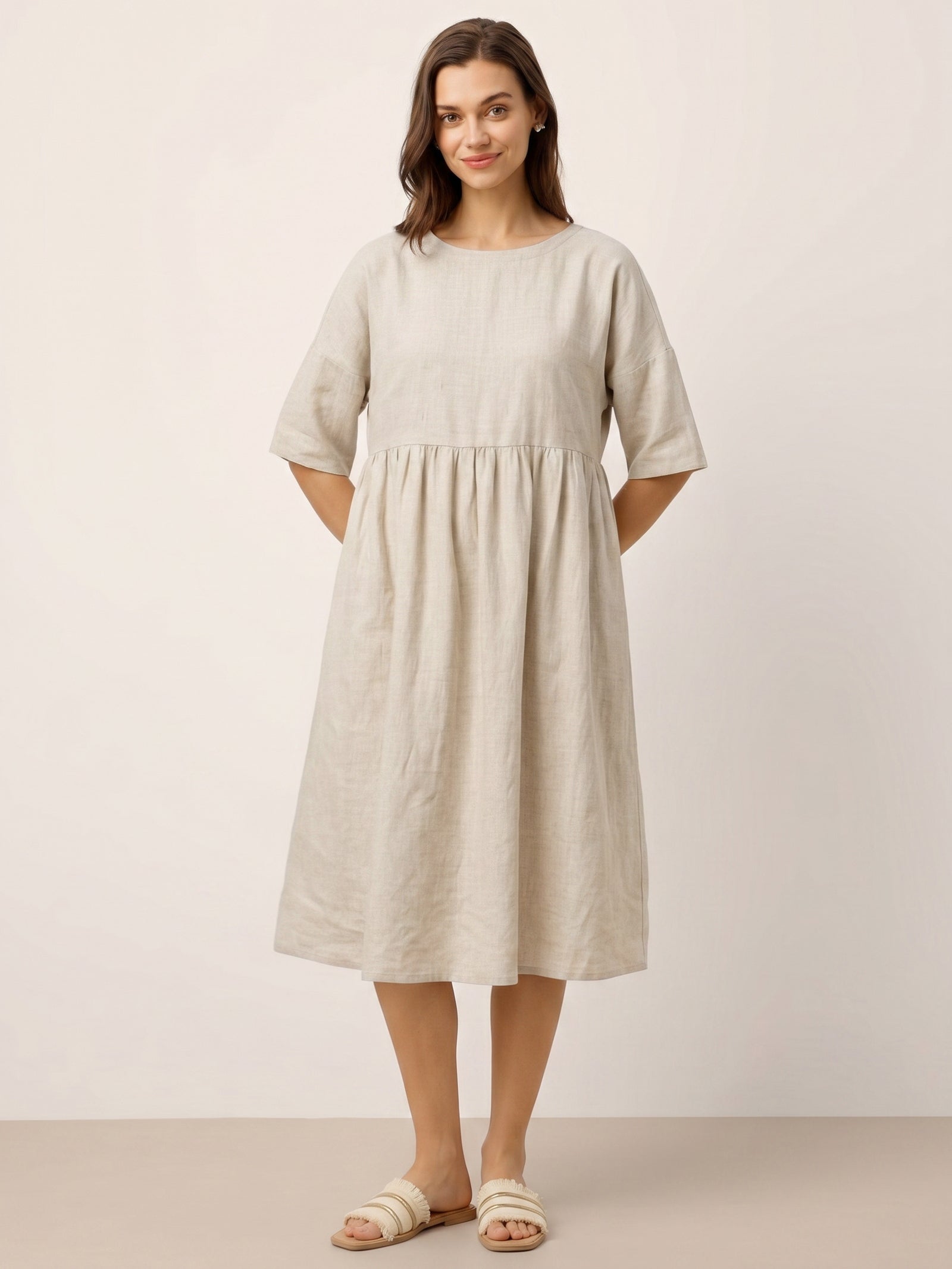 100% Linen A-Line Midi Dress VALENCIA by LINTICO for women