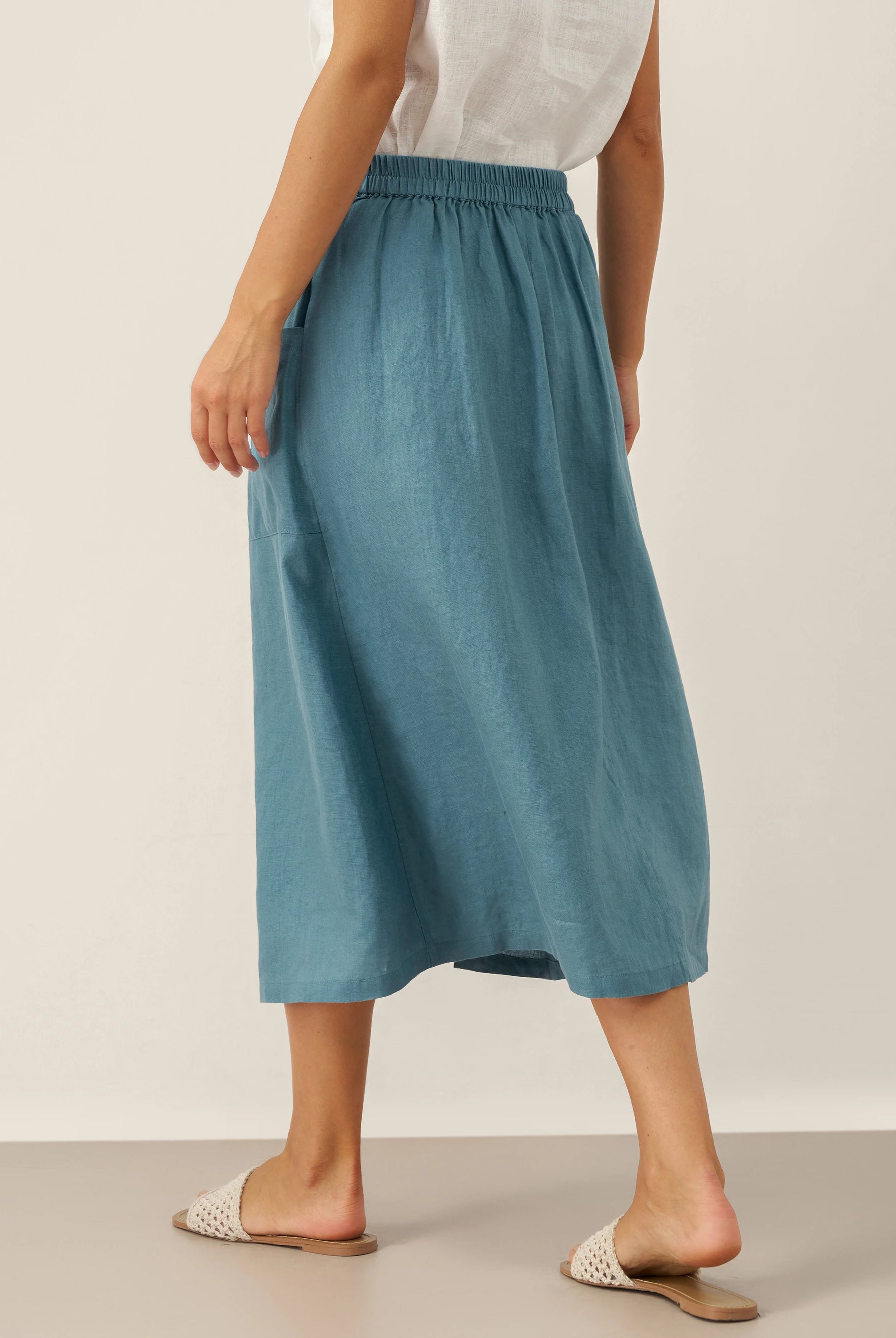 100% Linen Elastic Waist Angled Wrap Skirt FRESSA by LINTICO for women