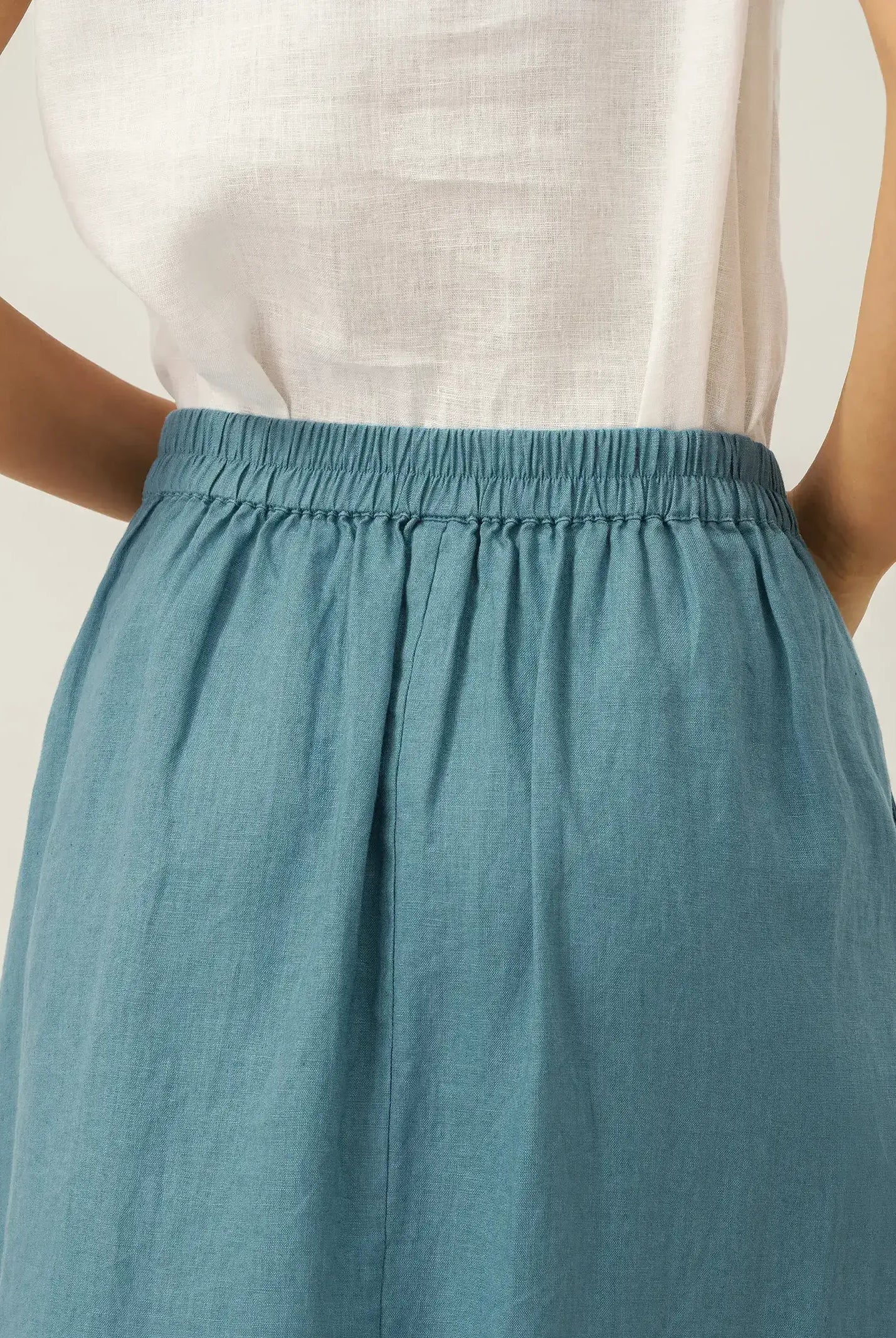 100% Linen Elastic Waist Angled Wrap Skirt FRESSA by LINTICO for women