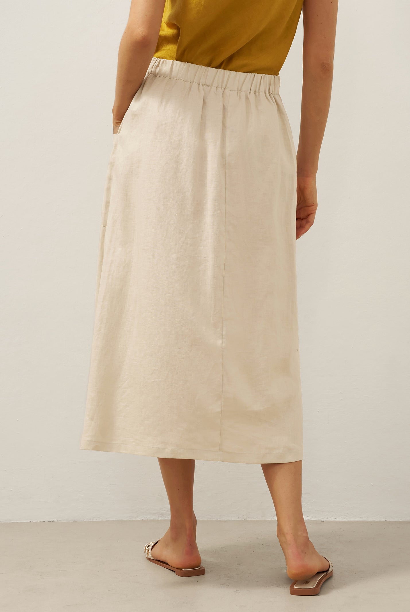 100% Linen Elastic Waist Angled Wrap Skirt FRESSA by LINTICO for women