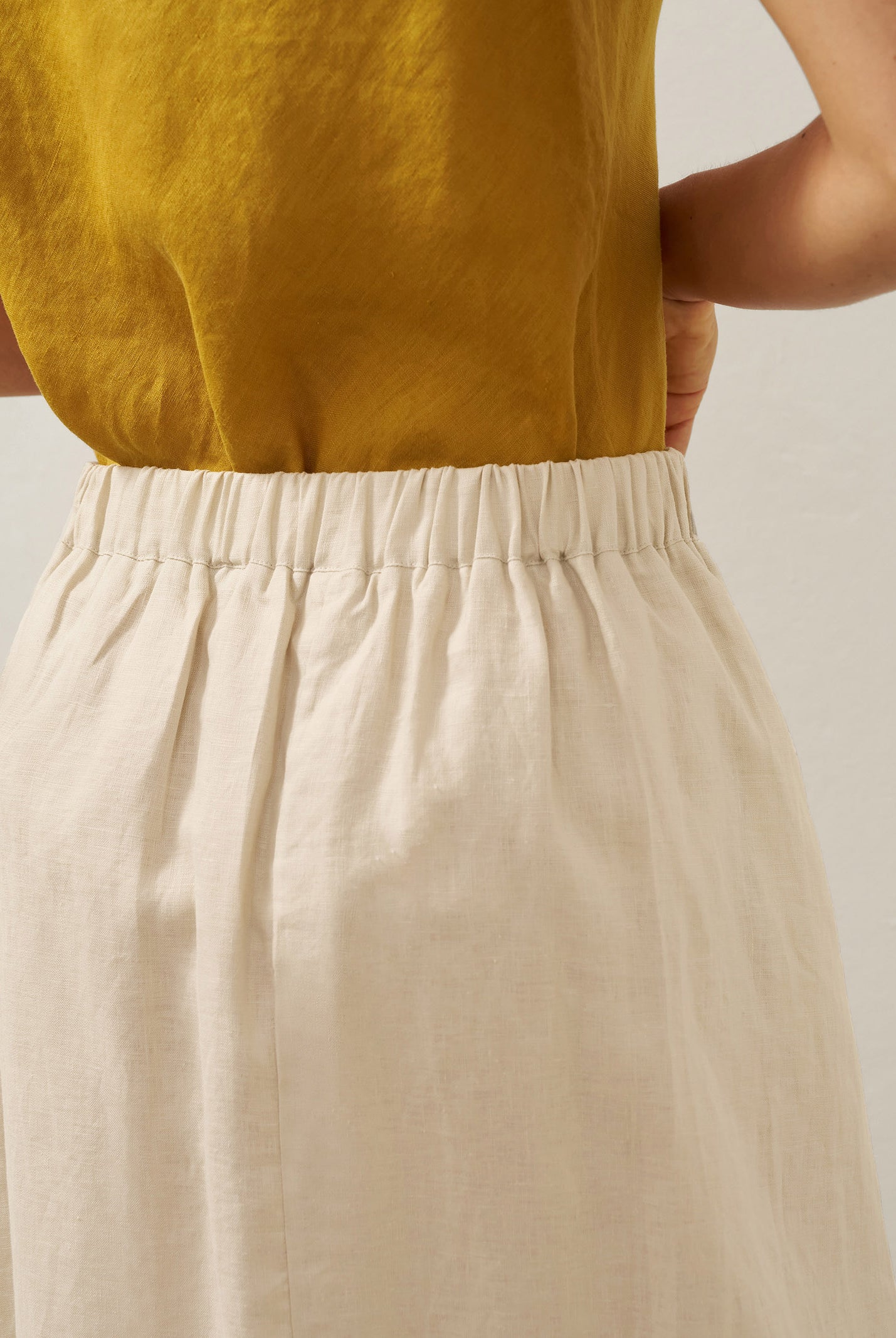 100% Linen Elastic Waist Angled Wrap Skirt FRESSA by LINTICO for women