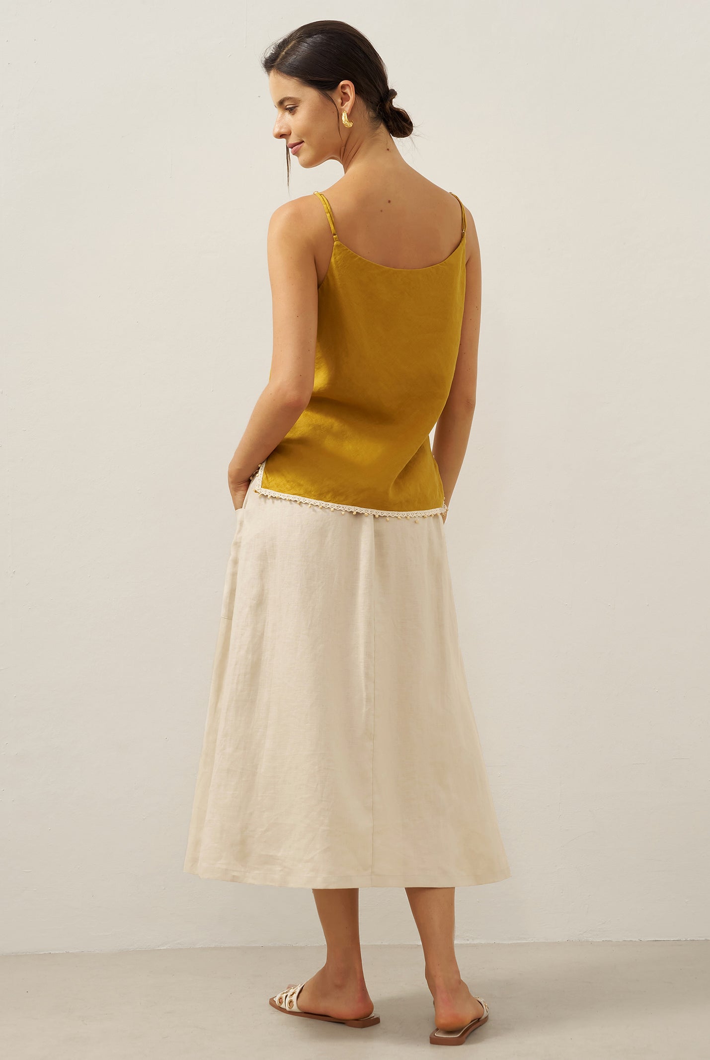 100% Linen Elastic Waist Angled Wrap Skirt FRESSA by LINTICO for women