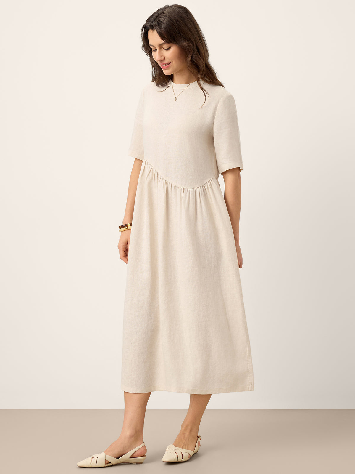 100% Linen Arch-Seam Fluid Midi Dress EUDORA by LINTICO for women
