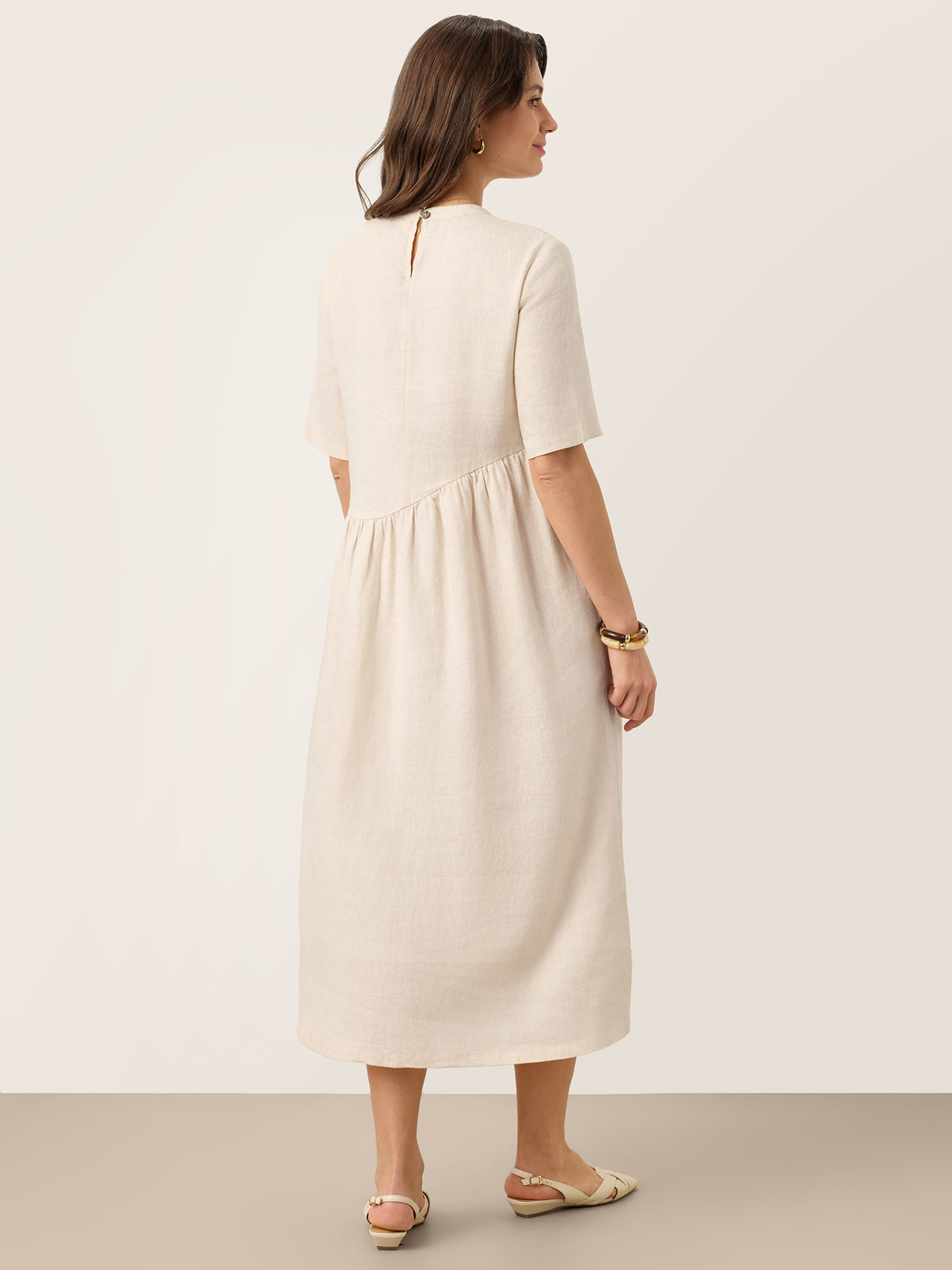 100% Linen Arch-Seam Fluid Midi Dress EUDORA by LINTICO for women