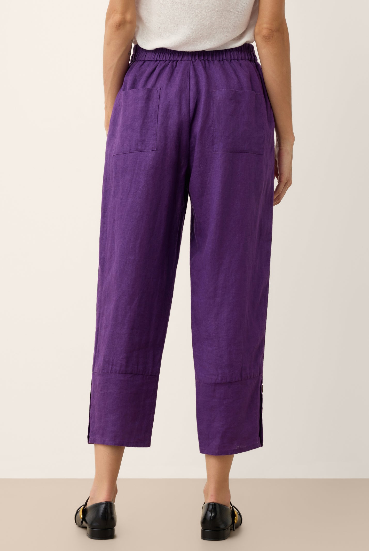 100% Linen Artisan Button Tapered Pants KATHERINE by LINTICO for women