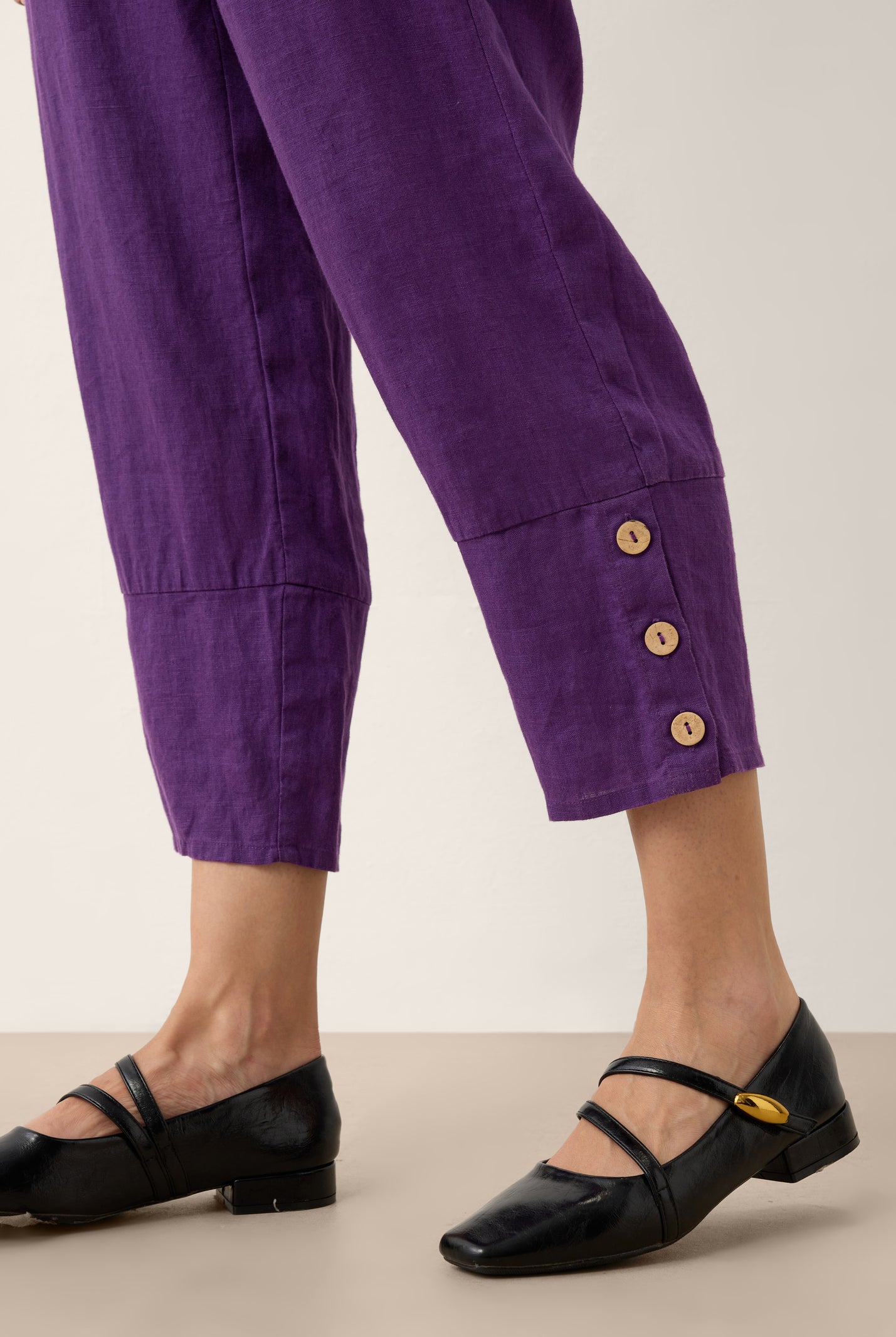 100% Linen Artisan Button Tapered Pants KATHERINE by LINTICO for women