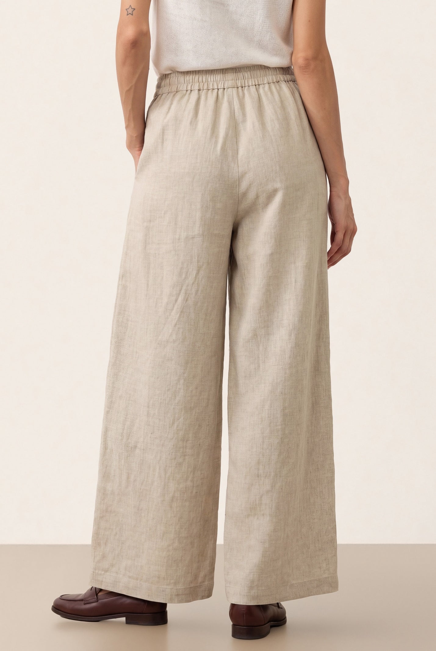100% Linen Pleated Waist Wide Leg Pants LOUISA by LINTICO for women