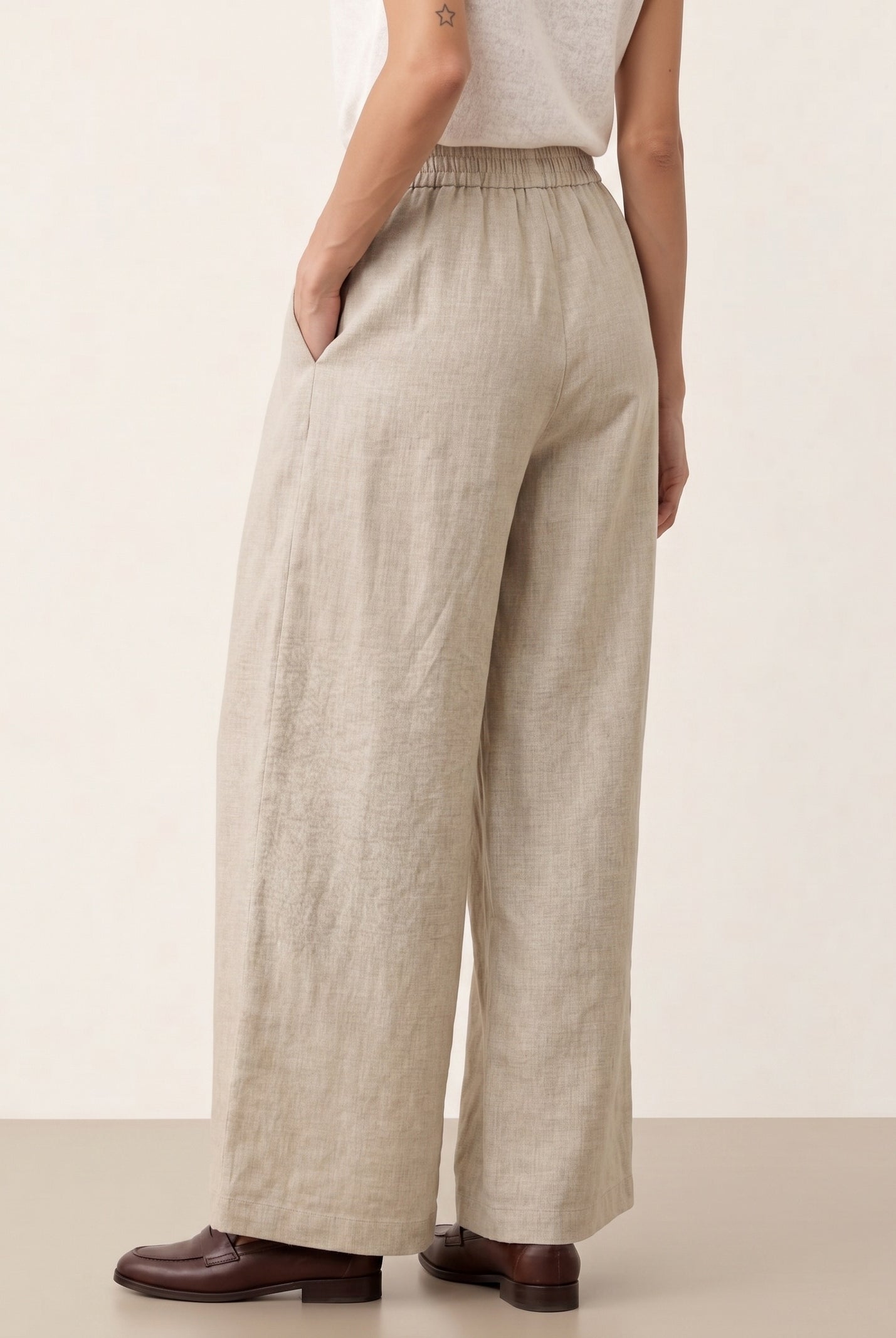 100% Linen Pleated Waist Wide Leg Pants LOUISA by LINTICO for women