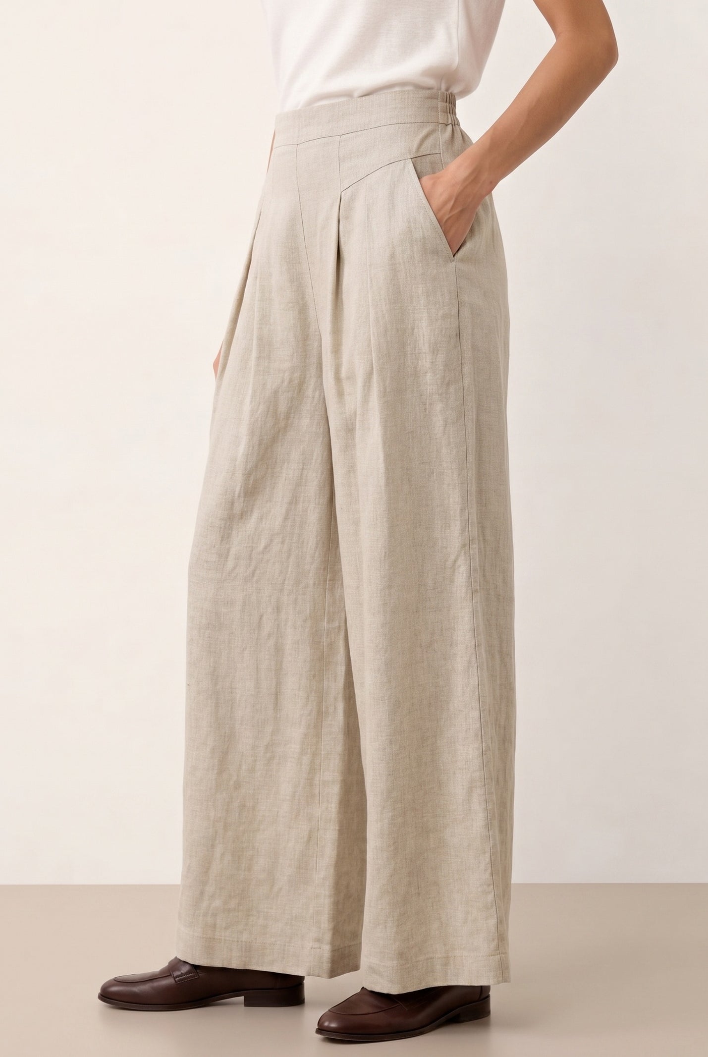 100% Linen Pleated Waist Wide Leg Pants LOUISA by LINTICO for women
