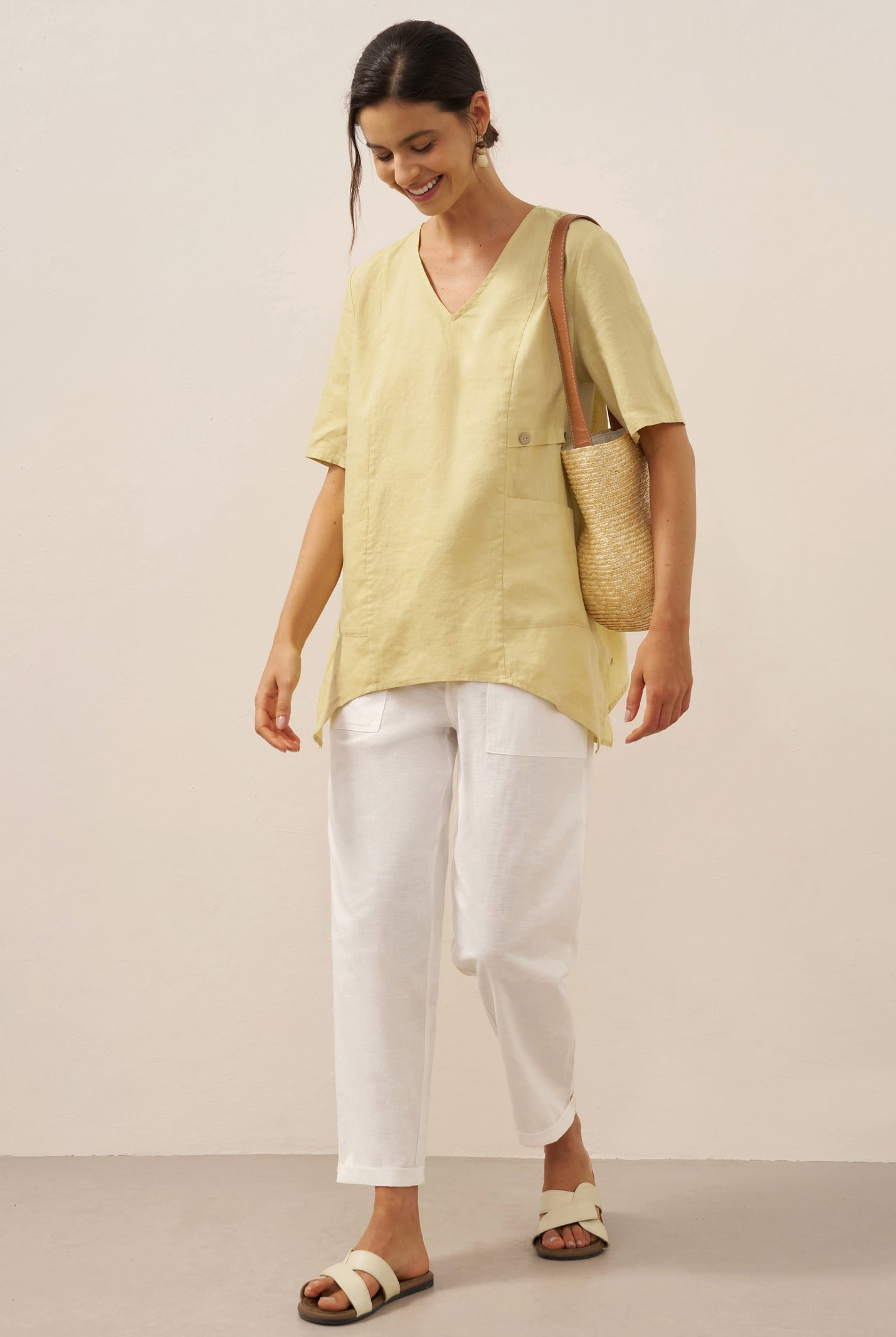 100% Linen Asymmetric Hem Long Top ISLA by LINTICO for women