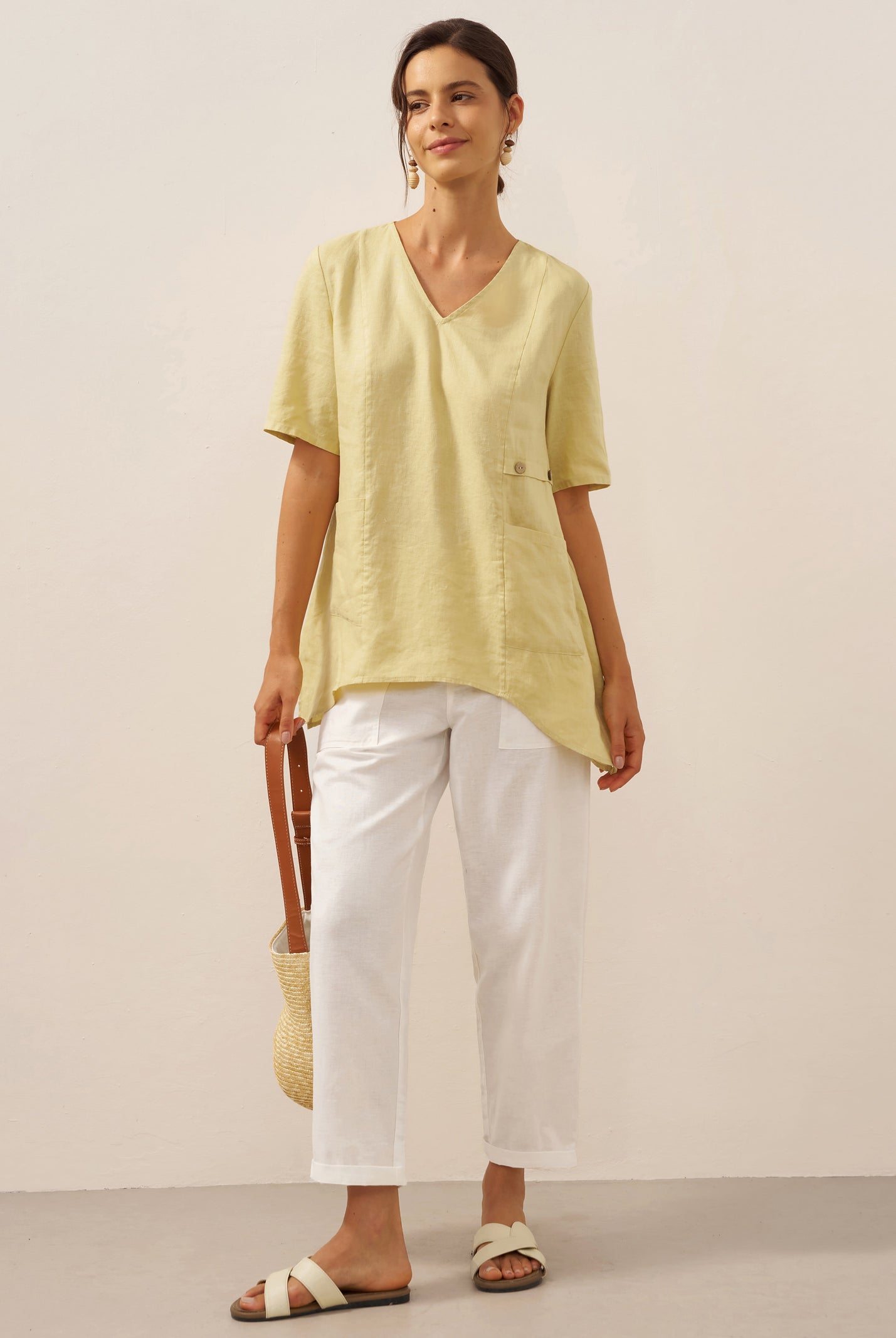 100% Linen Asymmetric Hem Long Top ISLA by LINTICO for women