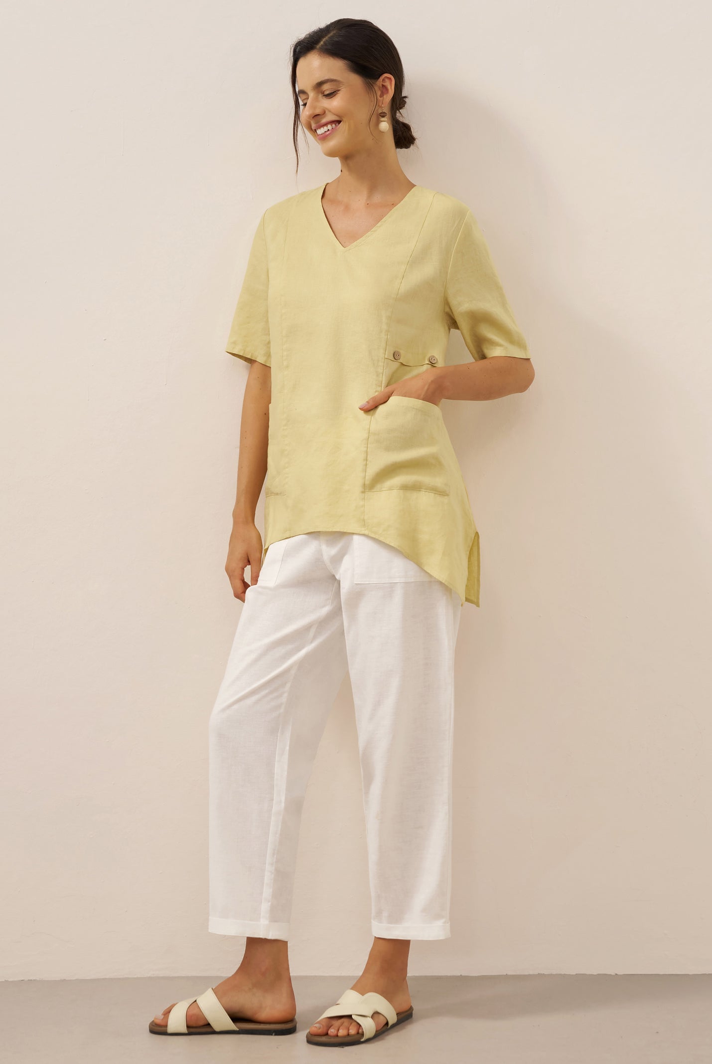 100% Linen Asymmetric Hem Long Top ISLA by LINTICO for women