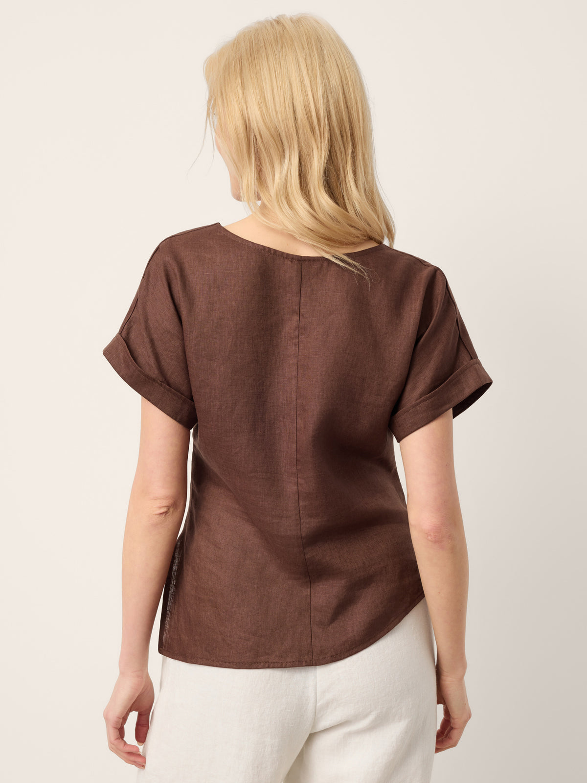 100% Linen Asymmetric Hem Side Gathered Split-Neck Top MINERVA by LINTICO for women