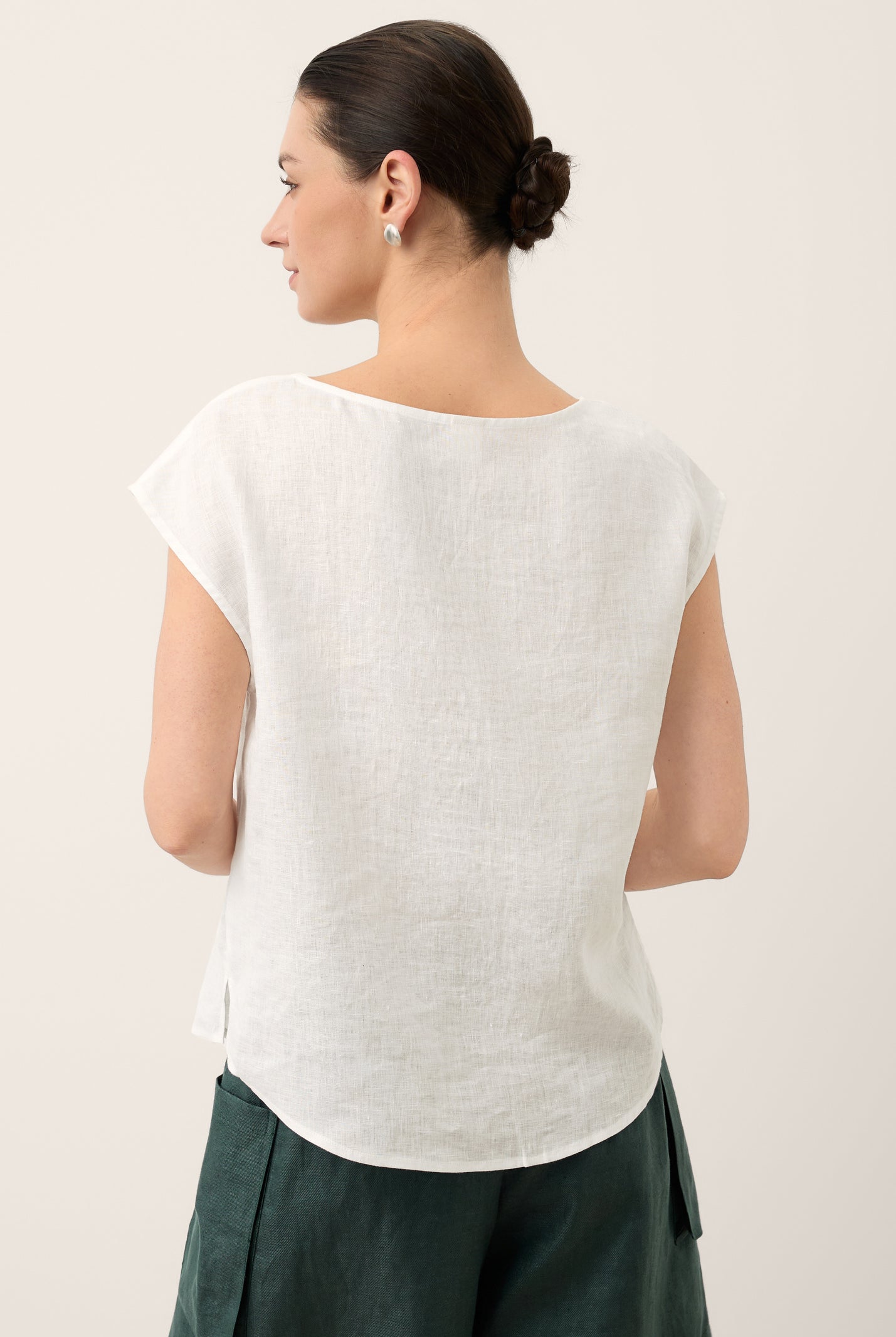 100% Linen Asymmetric Placket Cap Sleeve Top EVALINA by LINTICO for women