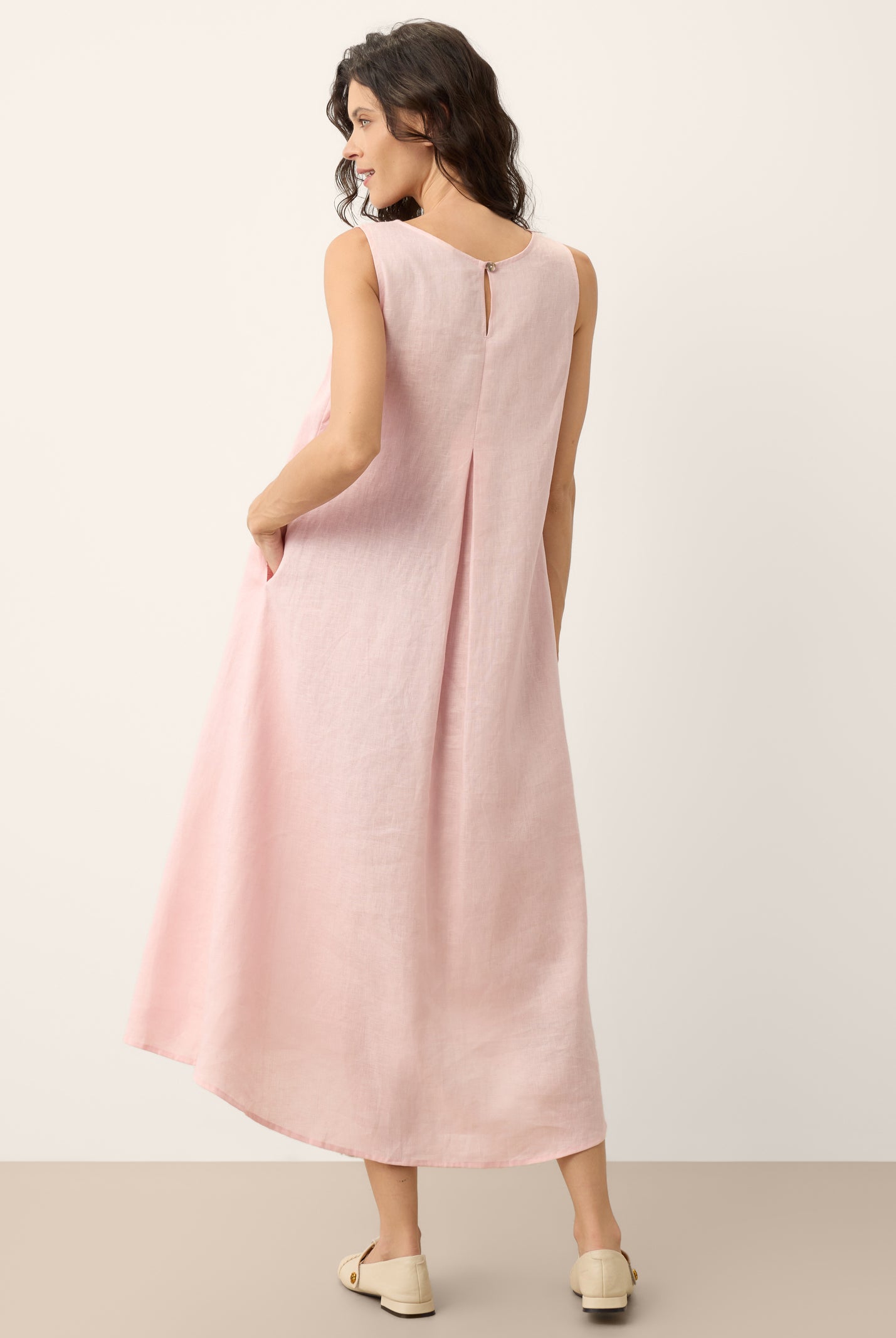 100% Linen Asymmetric Pleat A-Line Midi Dress KARINA by LINTICO for women