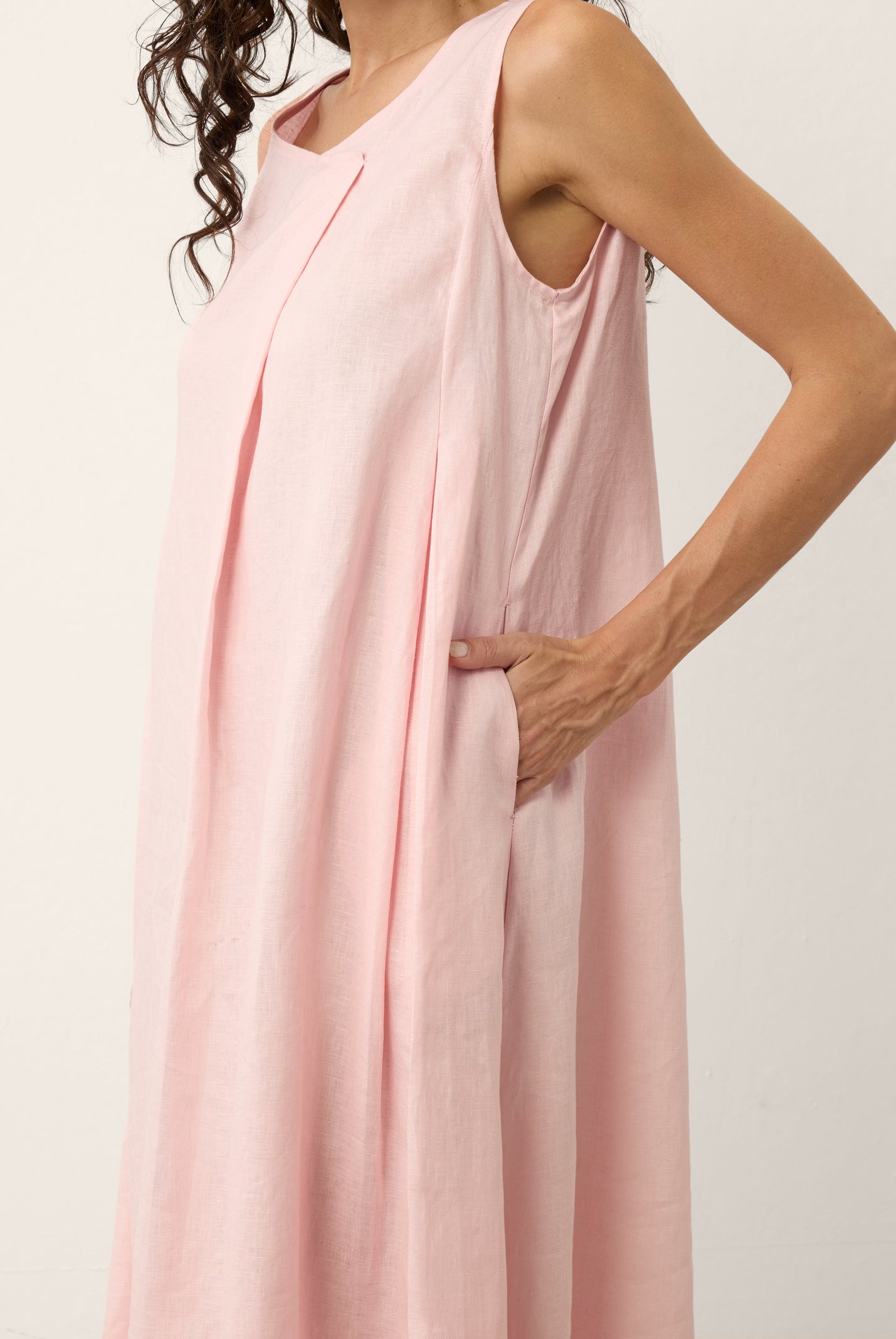 100% Linen Asymmetric Pleat A-Line Midi Dress KARINA by LINTICO for women