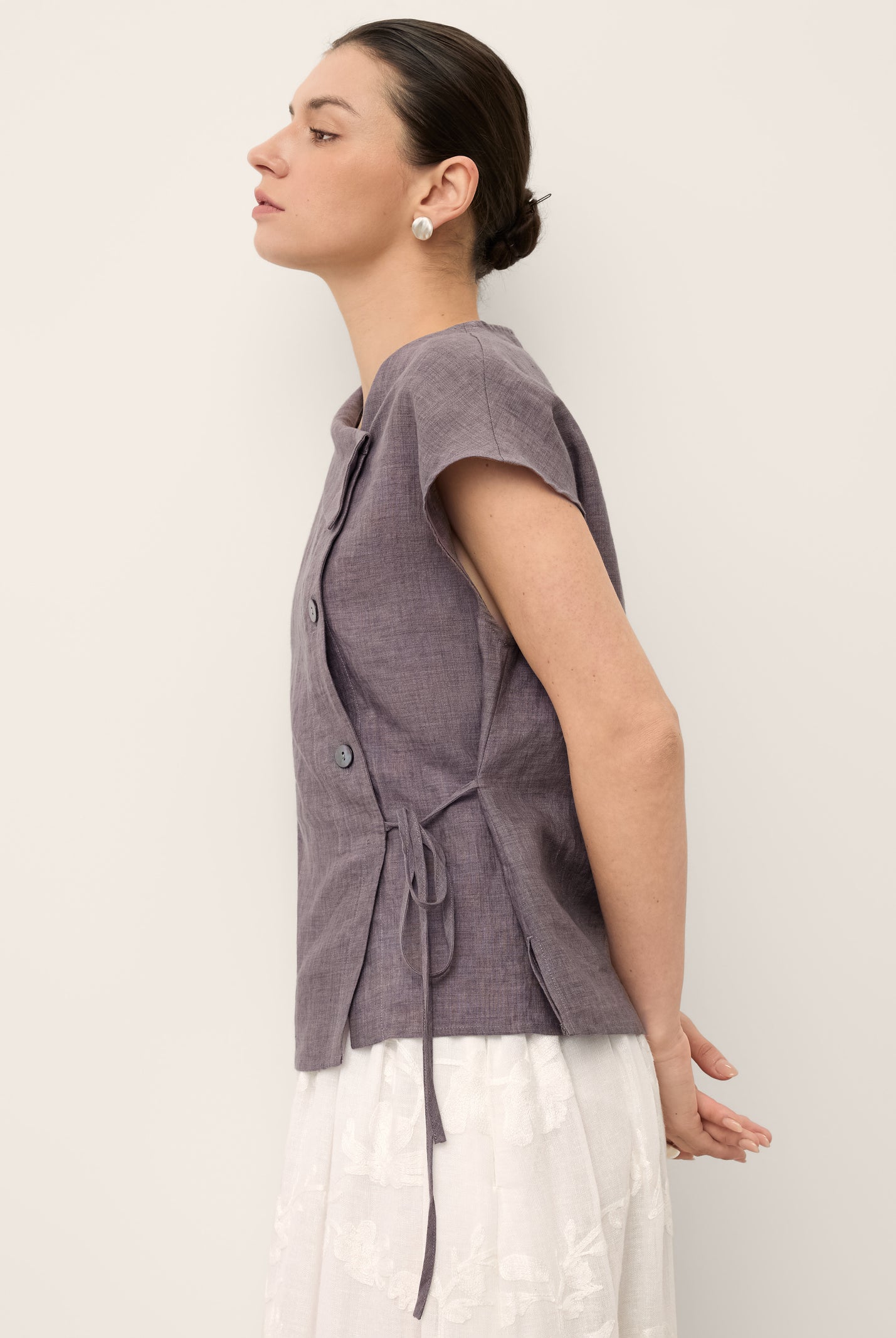 100% Linen Asymmetric Wrap Tie Waist Top GRETCHEN by LINTICO for women