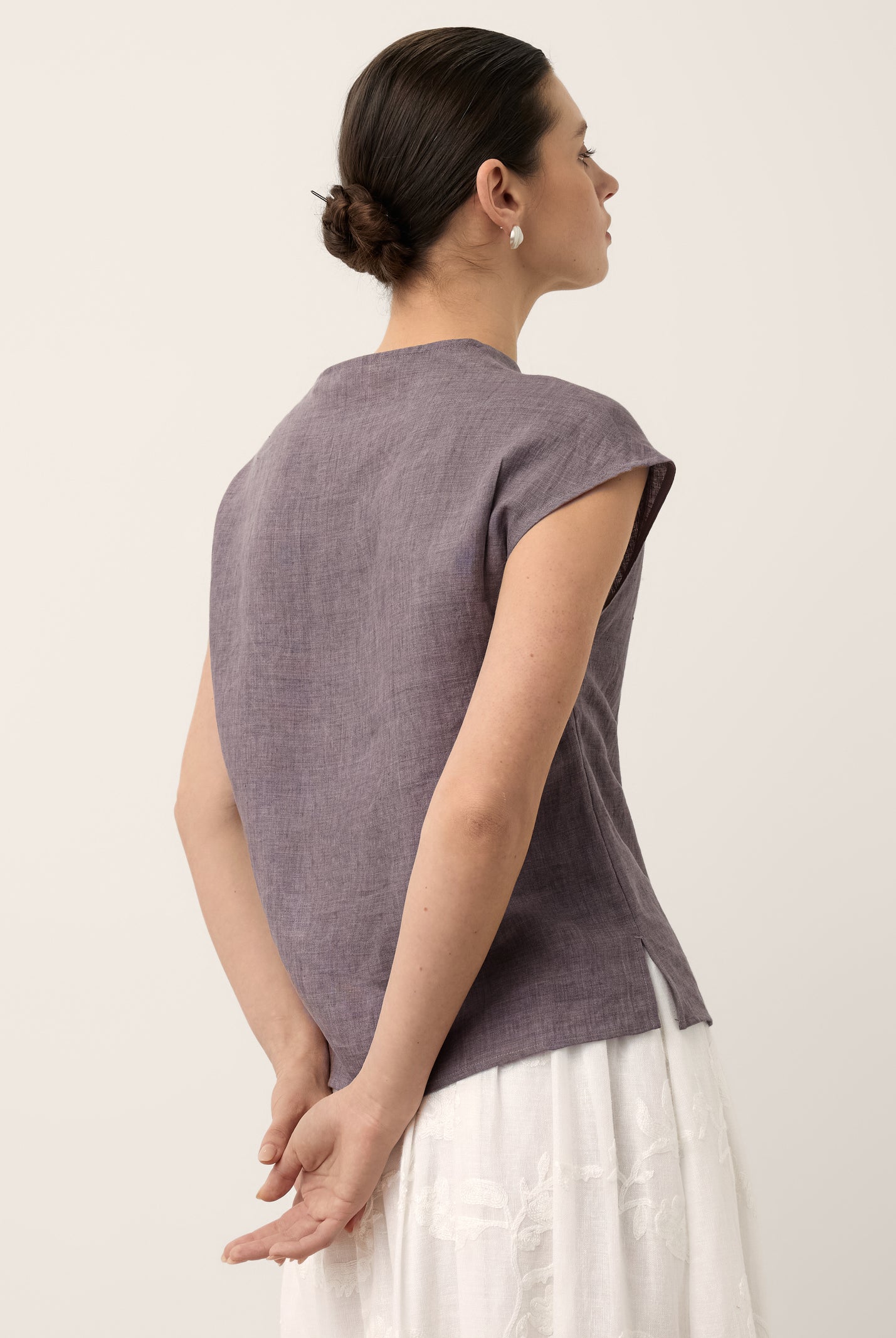 100% Linen Asymmetric Wrap Tie Waist Top GRETCHEN by LINTICO for women