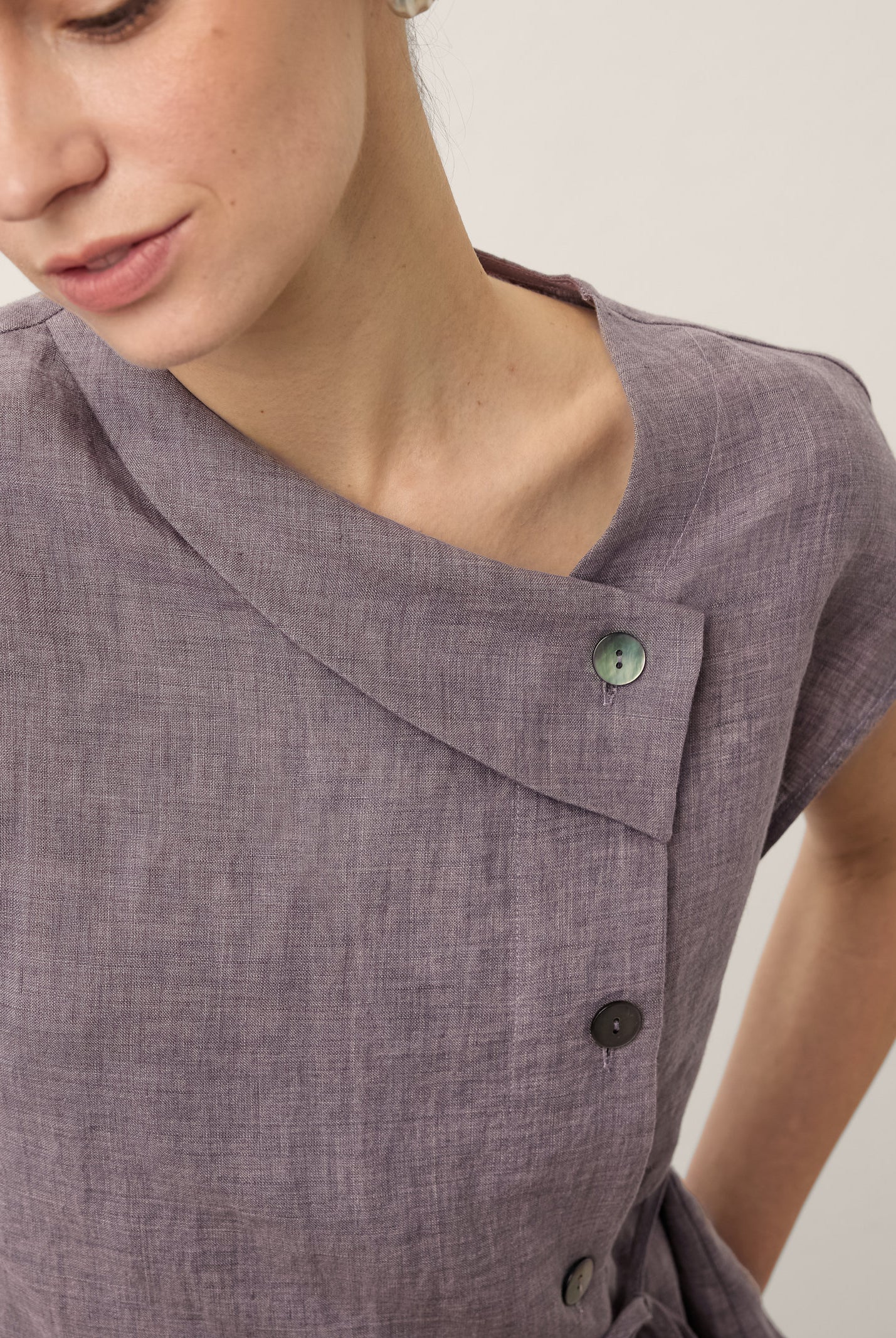 100% Linen Asymmetric Wrap Tie Waist Top GRETCHEN by LINTICO for women