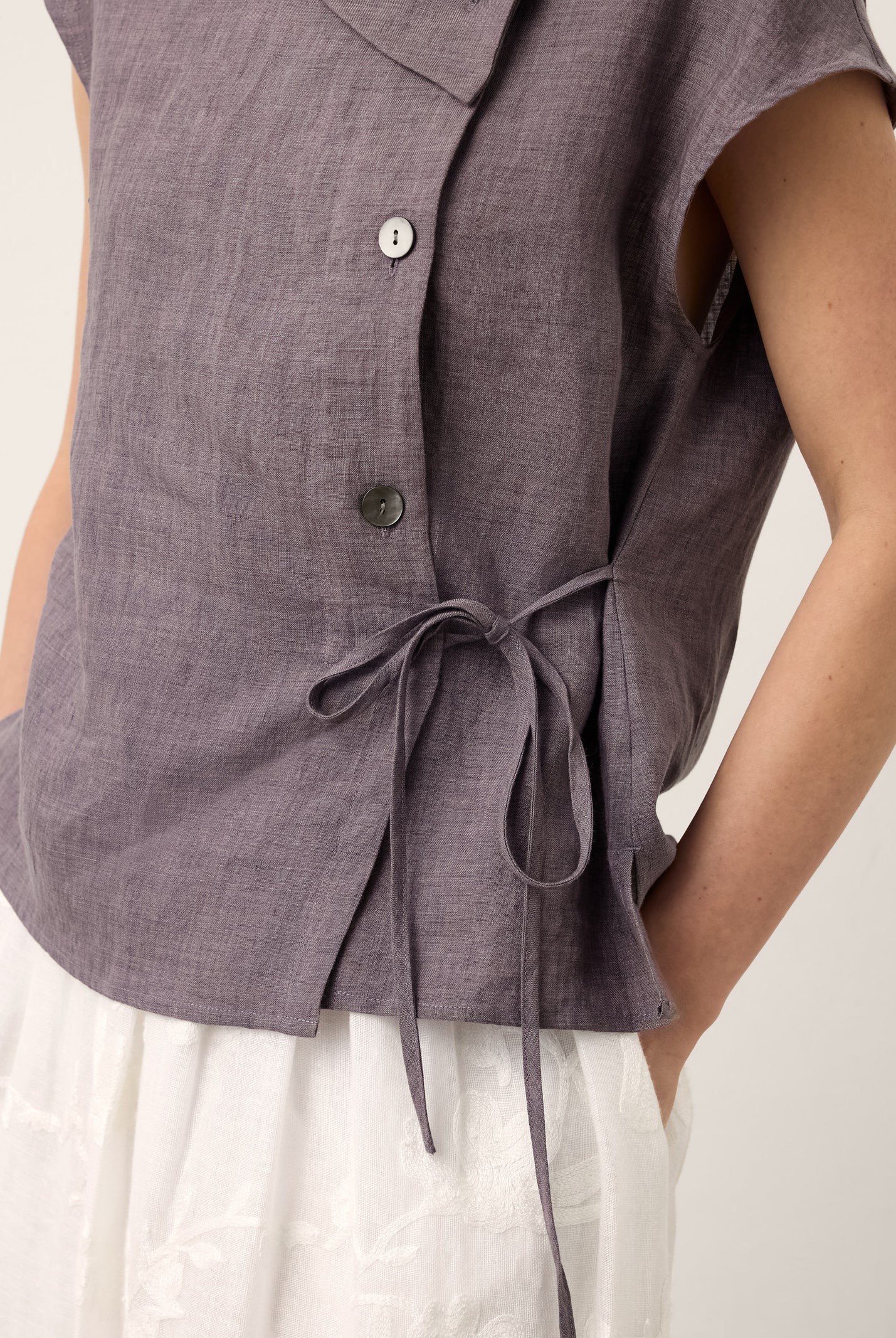 100% Linen Asymmetric Wrap Tie Waist Top GRETCHEN by LINTICO for women