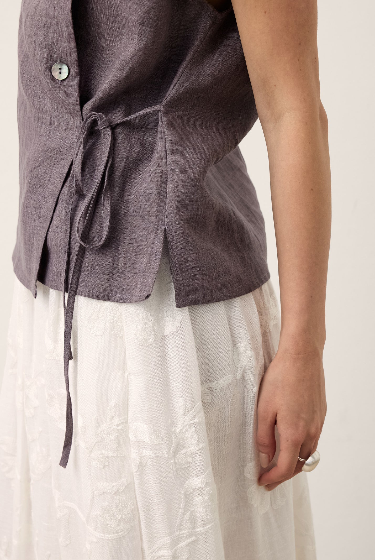 100% Linen Asymmetric Wrap Tie Waist Top GRETCHEN by LINTICO for women