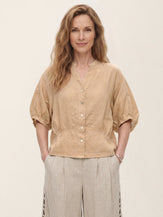 100% Linen Batwing Sleeve Peplum Shirt MIRELLA by LINTICO