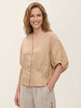 100% Linen Batwing Sleeve Peplum Shirt MIRELLA by LINTICO