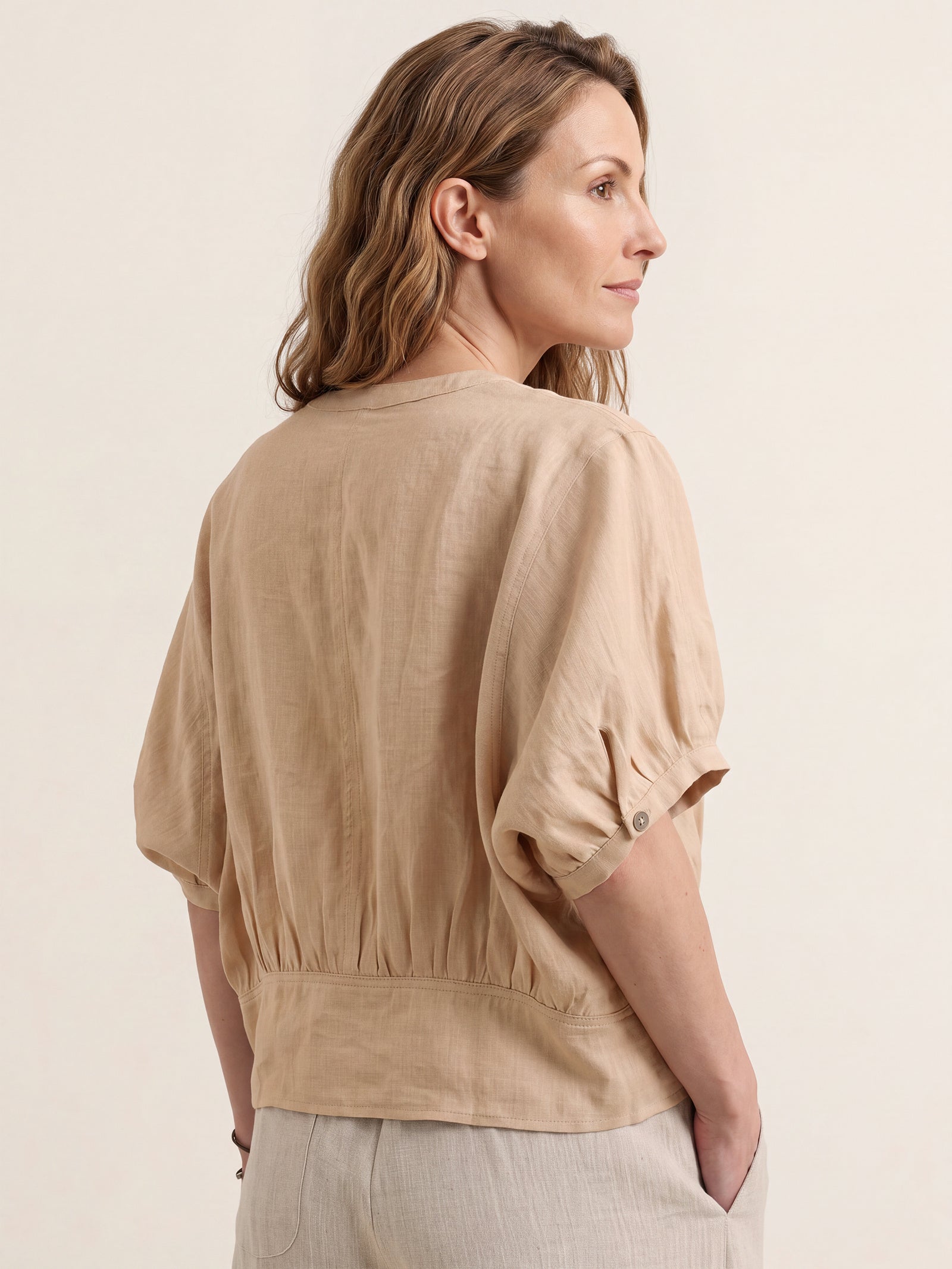 100% Linen Batwing Sleeve Peplum Shirt MIRELLA by LINTICO
