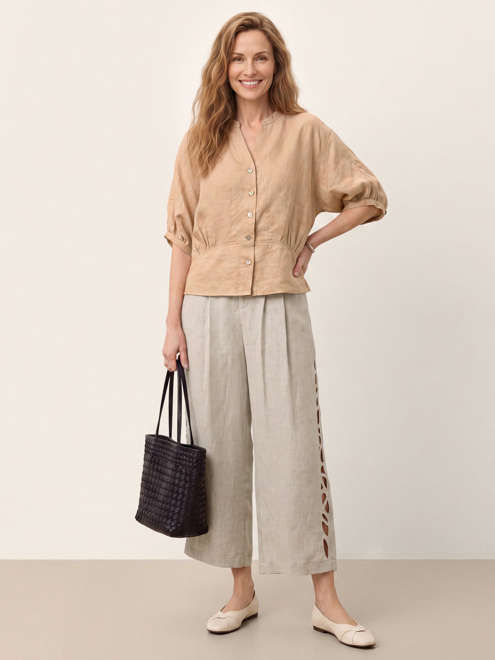100% Linen Batwing Sleeve Peplum Shirt MIRELLA by LINTICO