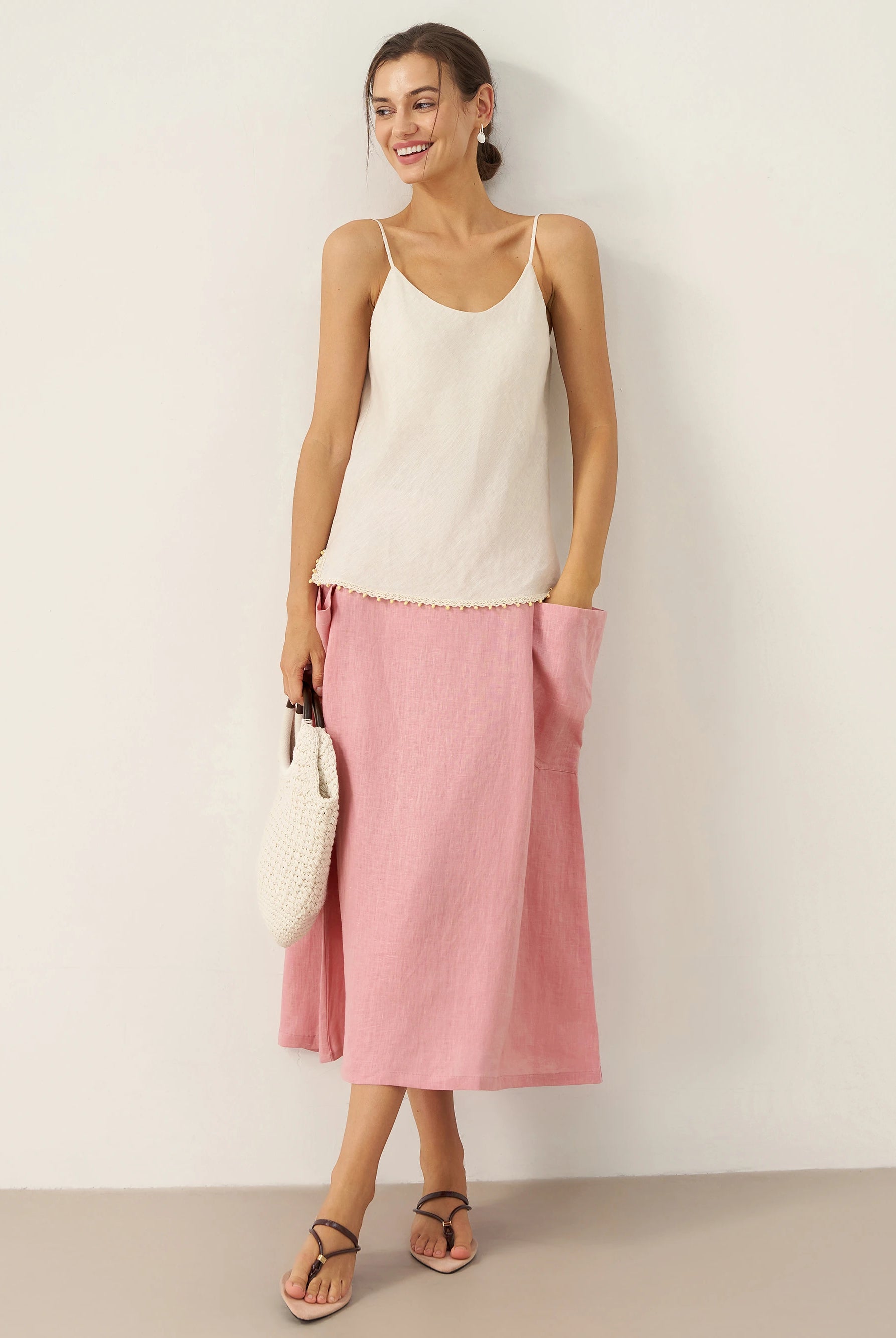 100% Linen Beaded Hem Camisole Bree by LINTICO for women
